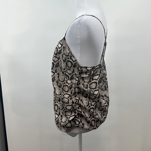 Good American Tank Top Womens 2 Black Cream Snakeskin Print‎ Ruched Medium - Picture 3 of 13